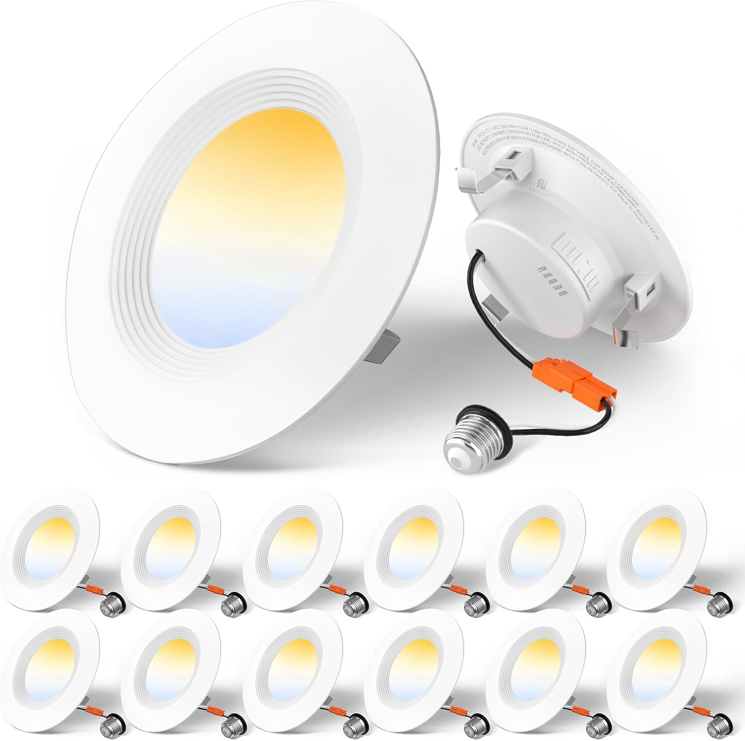 Amico 4 inch 3CCT LED Recessed Lighting 12 Pack, Dimmable, Damp Rated, 9W=60W, 650LM Can Lights with Baffle Trim, 3000K/4000K/5000K Selectable, Retrofit Installation - ETL & FCC Certified