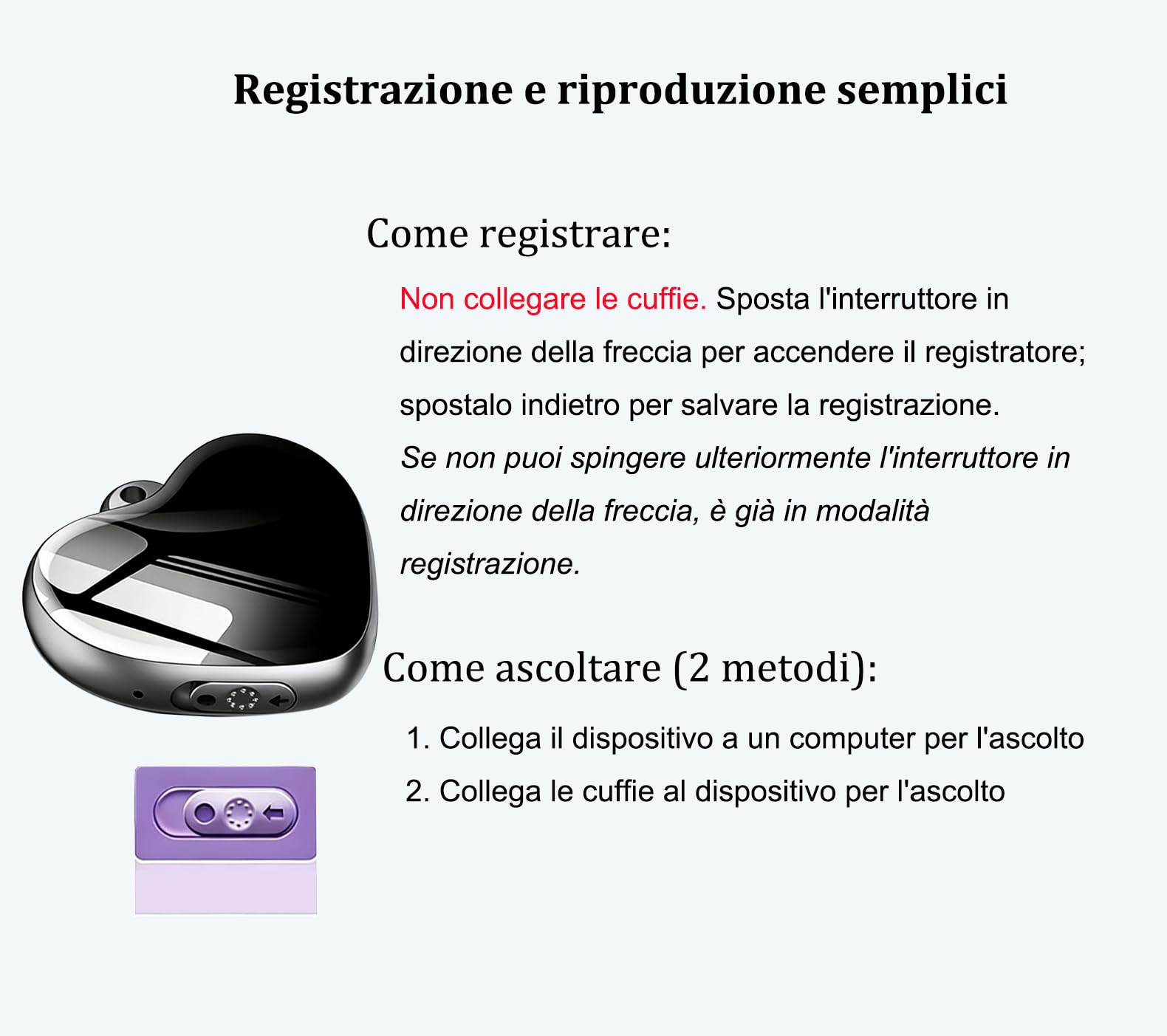 16G Registratori Vocali Digitali con Auricolare Mini Registratore di Audio Piccolo Registratore Vocale Attivazione Collana Portachiavi Pendente Lega di Zinco