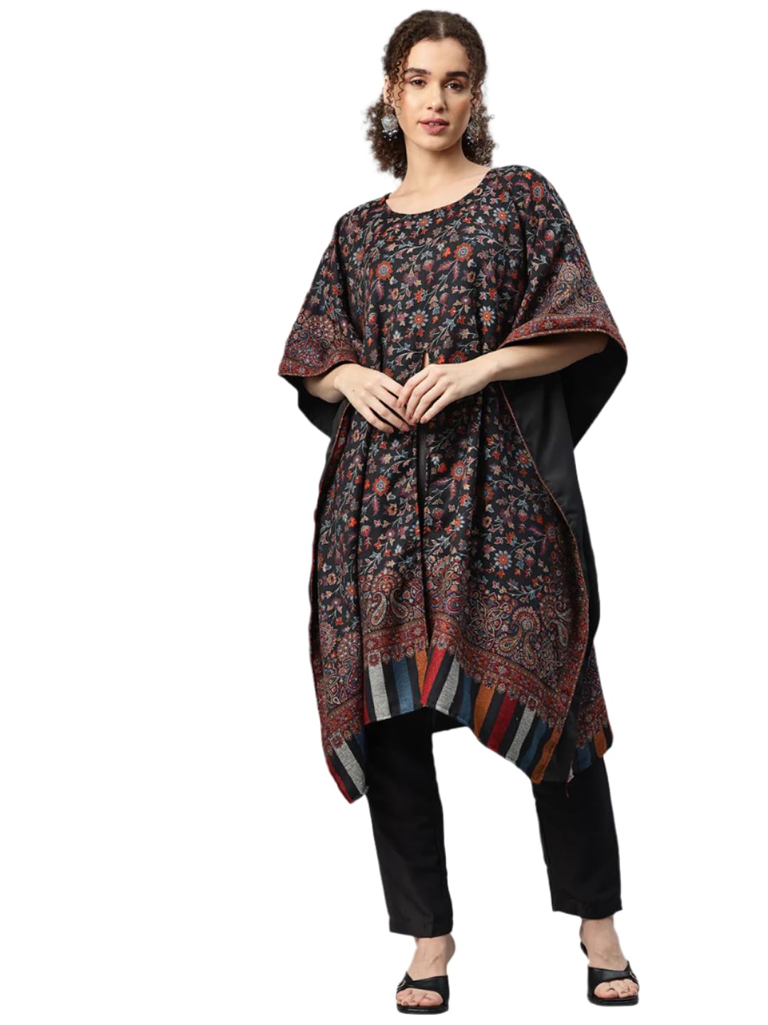 Women Black Kani Woven Yoke Design Kaftan KF14_Black-image-6
