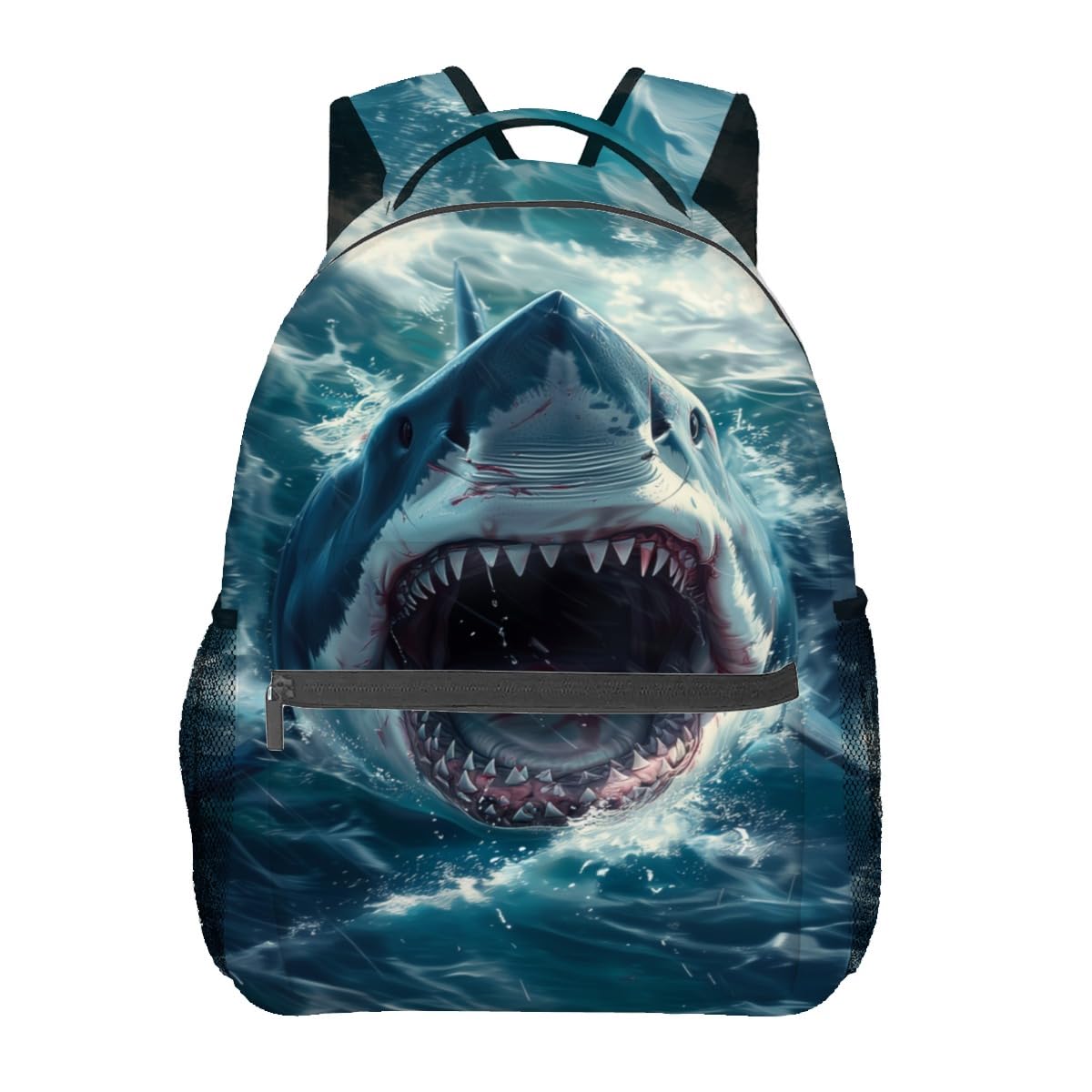 MIEPOS Fierce Shark Attack Backpack,Ocean Fish Polyester Backpacks,Lightweight Double Shoulder Back Pack for Kids Teens,Cool Predator Bookbag,School