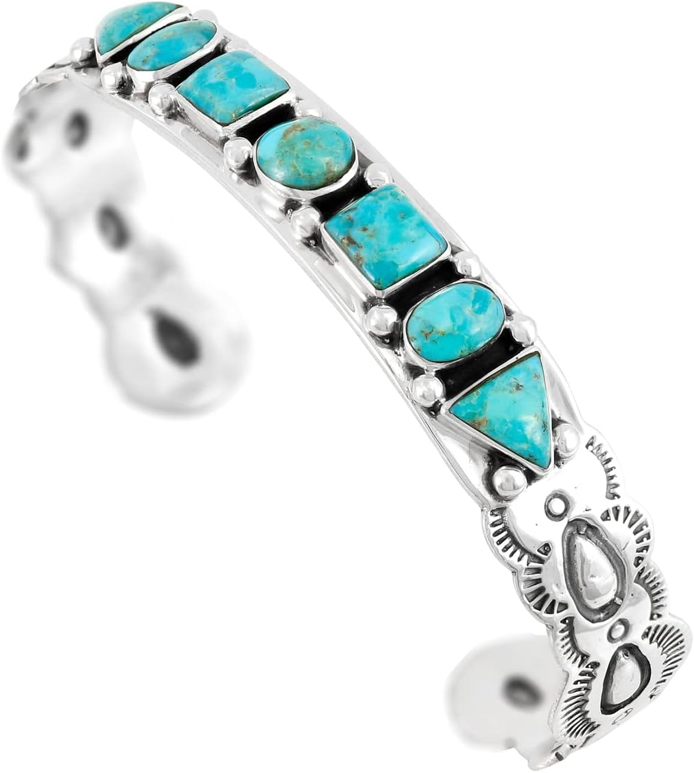 Turquoise Bracelet Sterling Silver 925 Genuine Gemstones Cuff Bracelet
