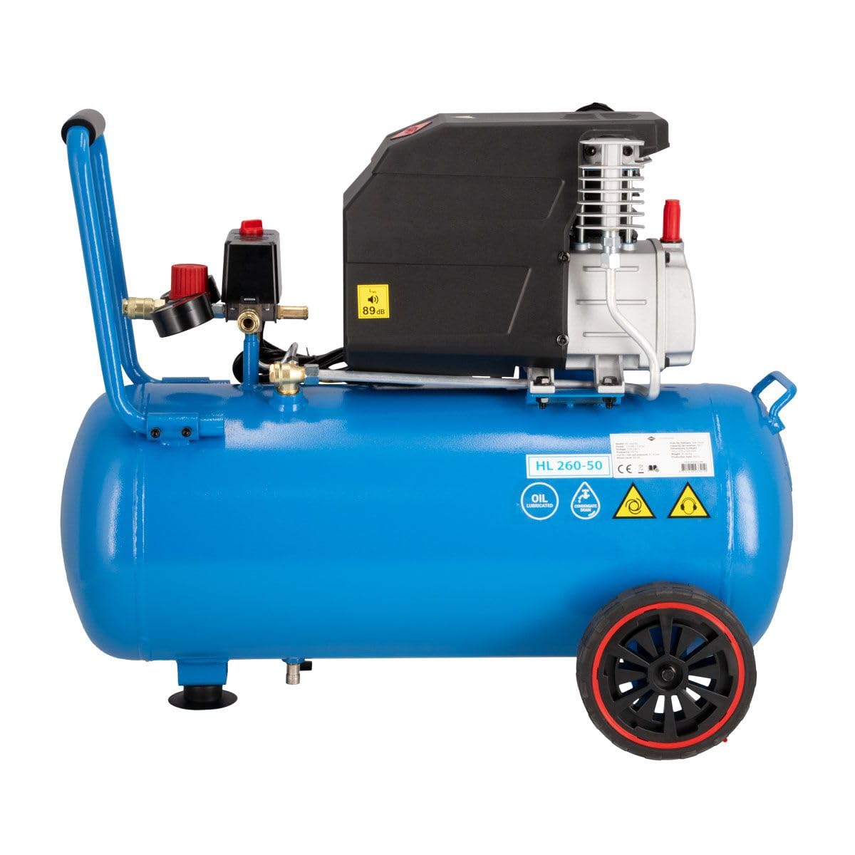AIRPRESS - Compresor HL 260-50 8 bar 2 CV/1.5 kW 206 l/min 50 l - Compresor aire con ruedas - Compresor de aire de 50 litros uso doméstico o profesional