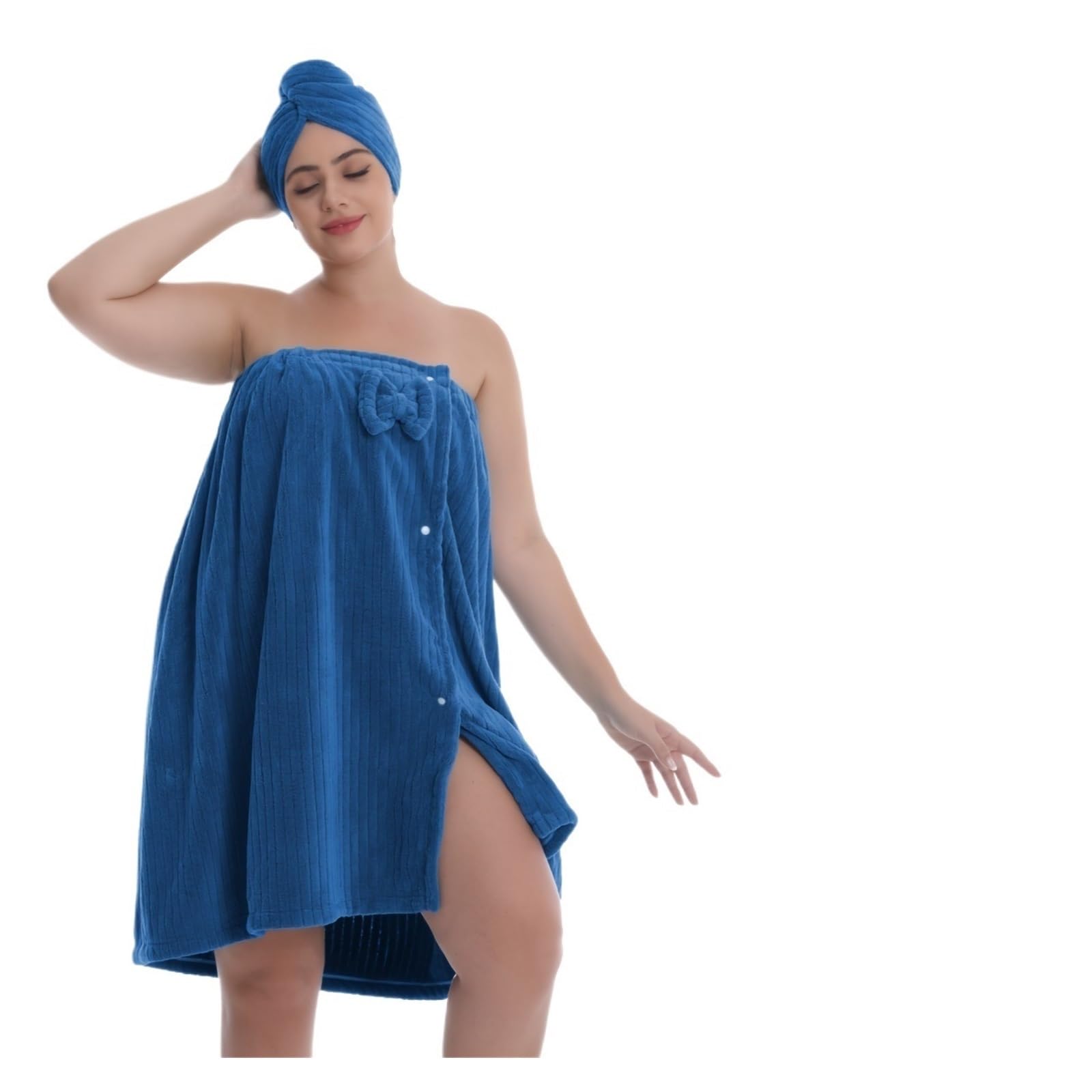 WSQHAO 2pcs/Set, Extra Large Striped Bathrobe Bath Cap, Size Towel Wrap, Adjustable, Suitable for Shower(Color5)