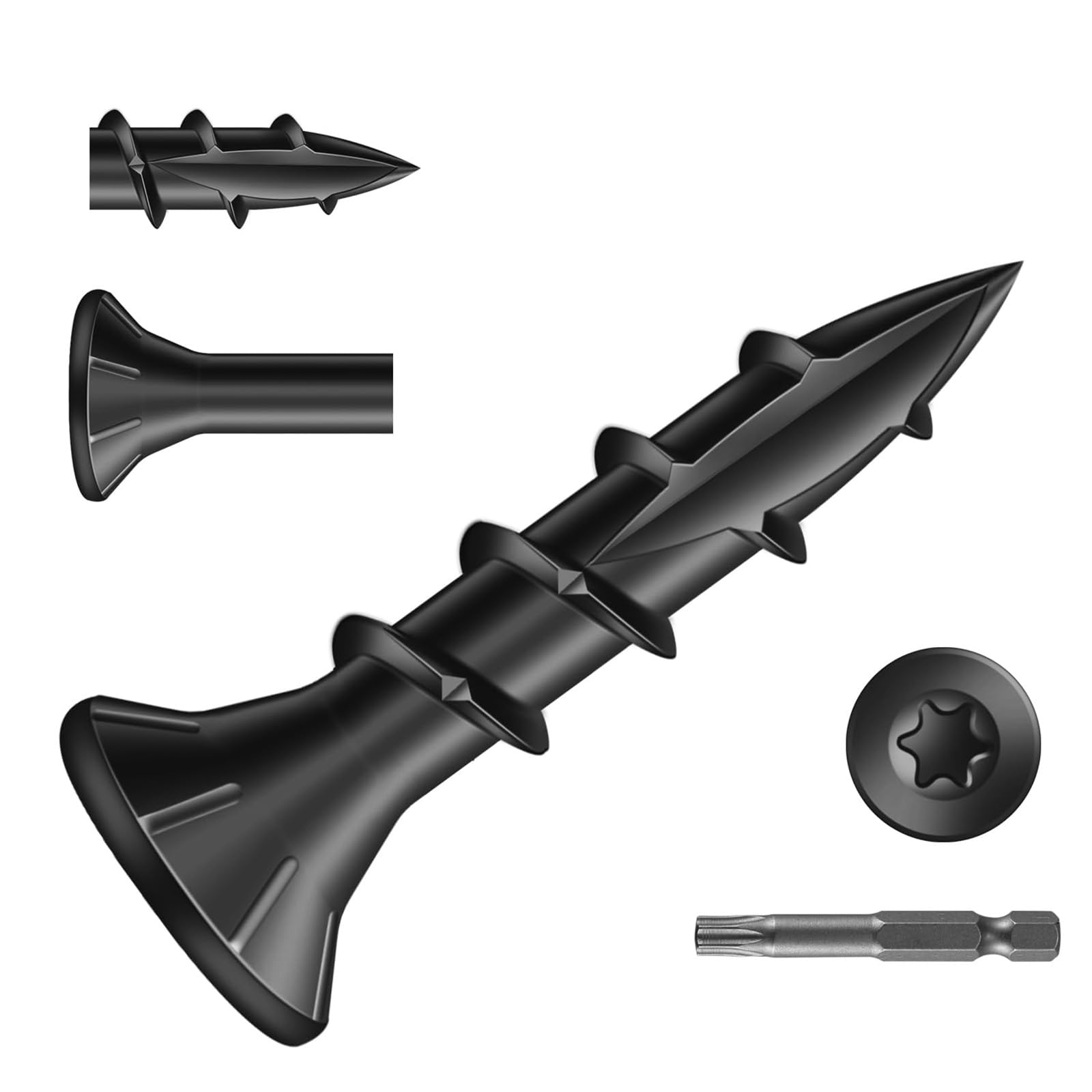 Wavanta 50Pcs Decking Screws, 4.2 x 19mm Black Wood Screws, Torx Drive Flat Head Screw, Rust Resistant Black Coated, with T25 Torx Bit