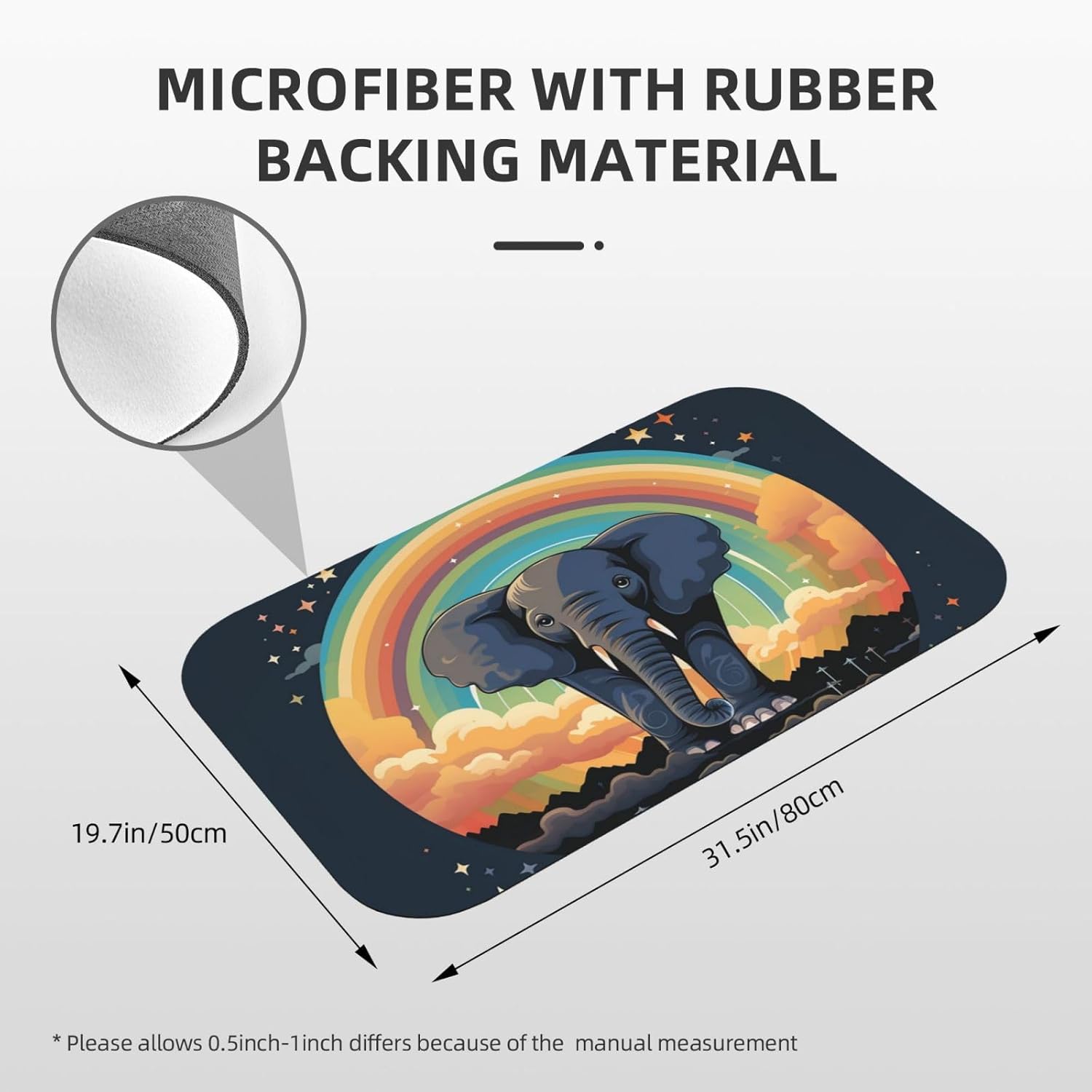 Stone Bath Mats Cute Elephant Rainbow Diatomaceous Earth Bath Mat Super Absorbent Bathroom Floor Mat Quick Drying Diatomite Shower Mat for Shower Bathtub Bathroom Accessory 19.7x31.5in