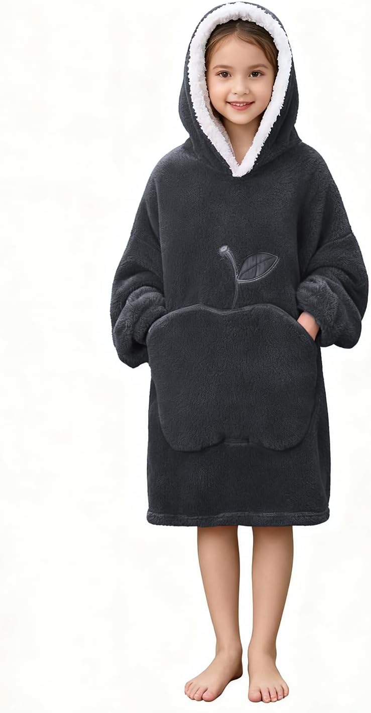 Wearable Kids Blanket Hoodie, Oversized Hooded Blanket for Girls Fluffy Plush Blanket Sweatshirt Warm Cozy Gifts - Image 3
