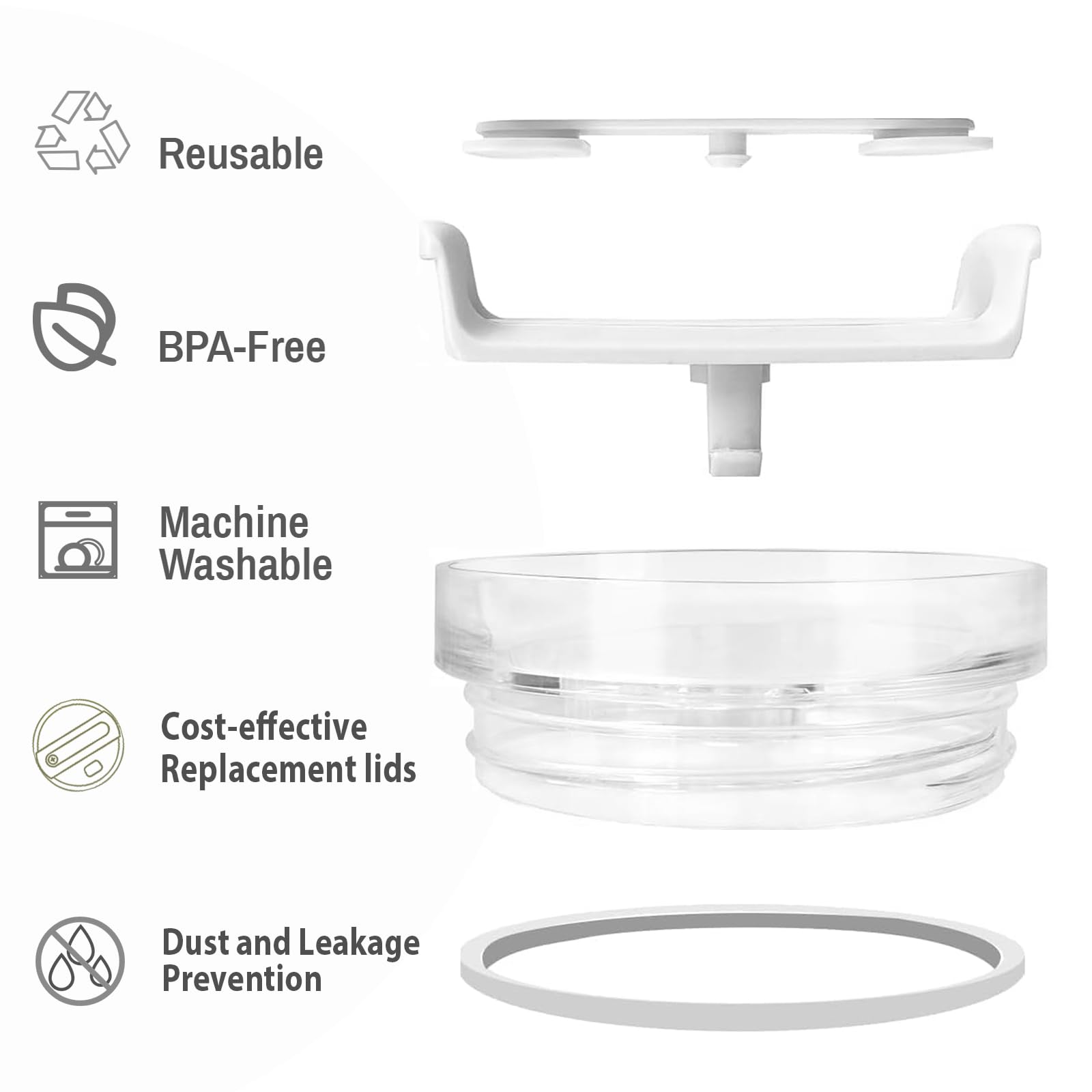Ersatzdeckel für Stanley-Becher, 1,2 l, Kostengünstiger Ersatzdeckel für beschädigte oder verlorene Stanley-Becherzubehör, BPA-frei, 2-teiliges Set (Cool Black, 2er-Pack)