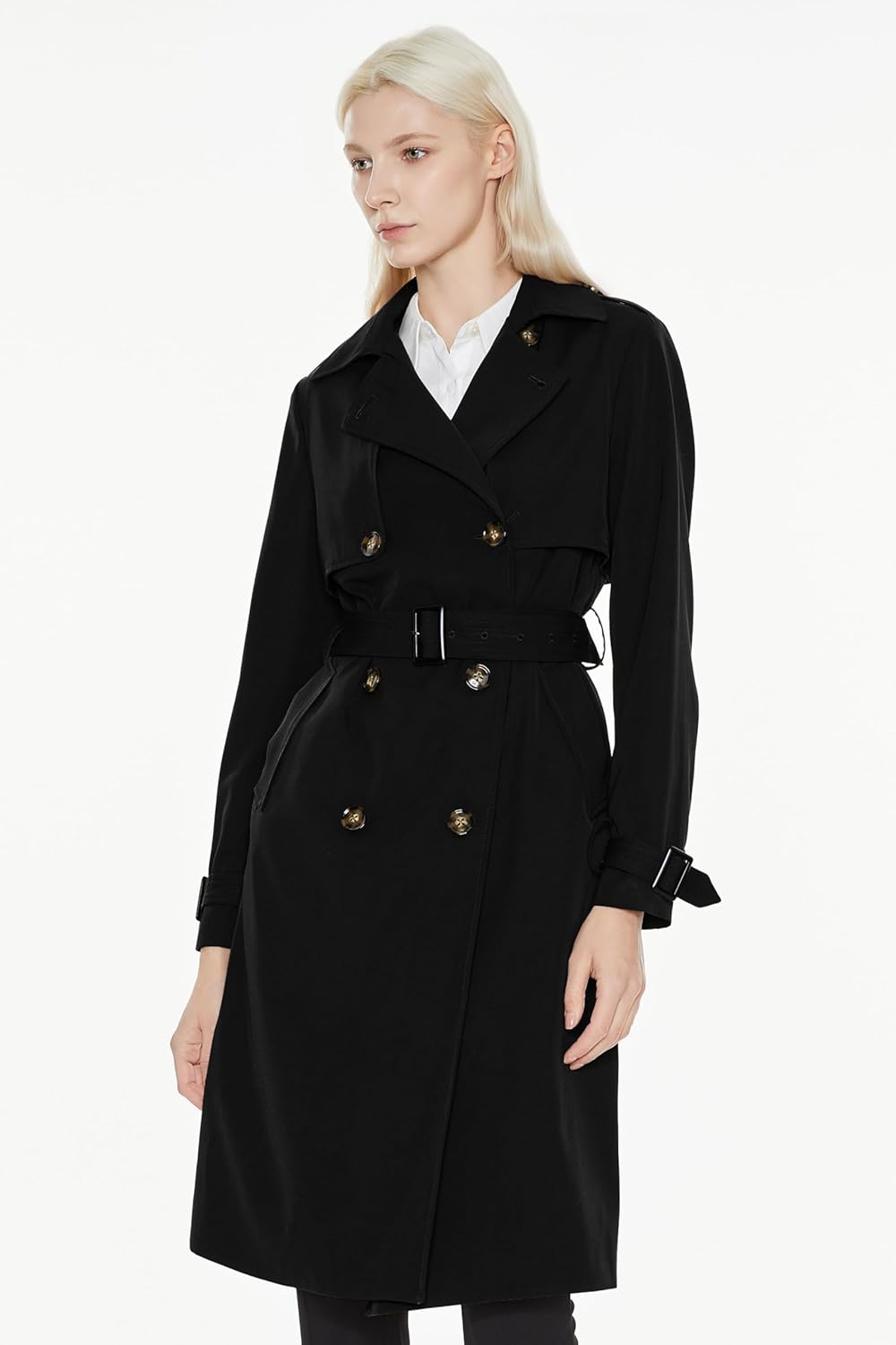 Orolay Women's Long Trench Coat Double-Breasted Classic Lapel Overcoat with Belt