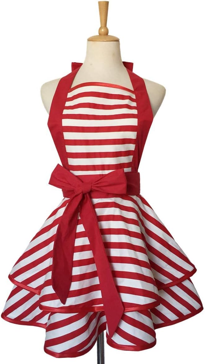 Hyzrz Lovely Handmade Cotton Retro Aprons for Women Girls Cake Kitchen Cook Apron for Mother's Gift (Red) - Image 3