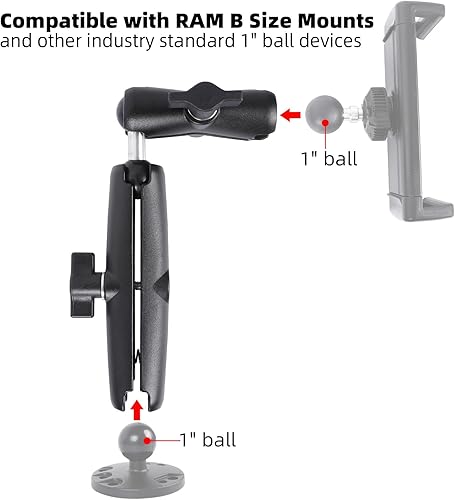 Miniatura 3 de Brazo de doble enchufe de doble extensión con adaptador de bola doble de 1 pulgada compatible con montaje de tamaño RAM B y otros dispositivos