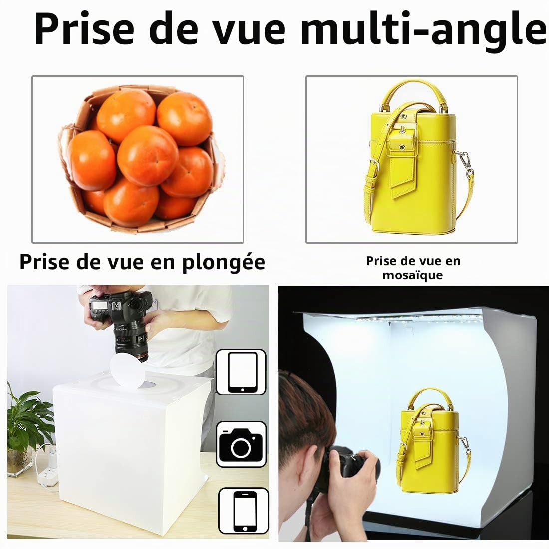 DUCLUS Studio Photo Portable 30x30 cm Boîte à Lumière, Pliable Photo Box avec 88 LED Lumière Dimmable Blanche/Douce/Chaude et 6 Toiles de Fond pour Photographie Produits Bijoux Cosmétiques