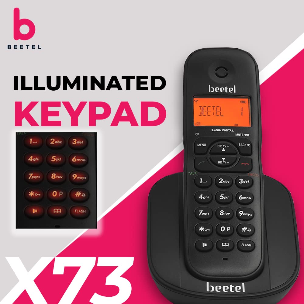 Beetel X73N Cordless 2.4Ghz Cordless Landline Phone with Caller ID Display, 2-Way Speaker Phone with Volume Controls, Auto Answer, Alarm Function, Stylish Design (Black)(X73N) — Amazon image 2