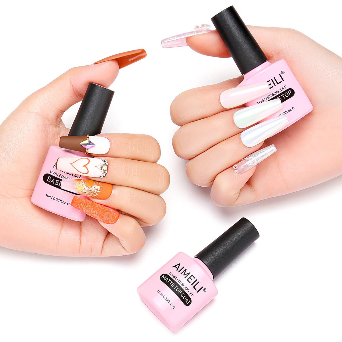 AIMEILI No Wipe Top Coat Ulepszona formuła Lakier Bazowy Matte Top Coat Set UV LED Soak Off Żelowy Lakier do Paznokci 3szt