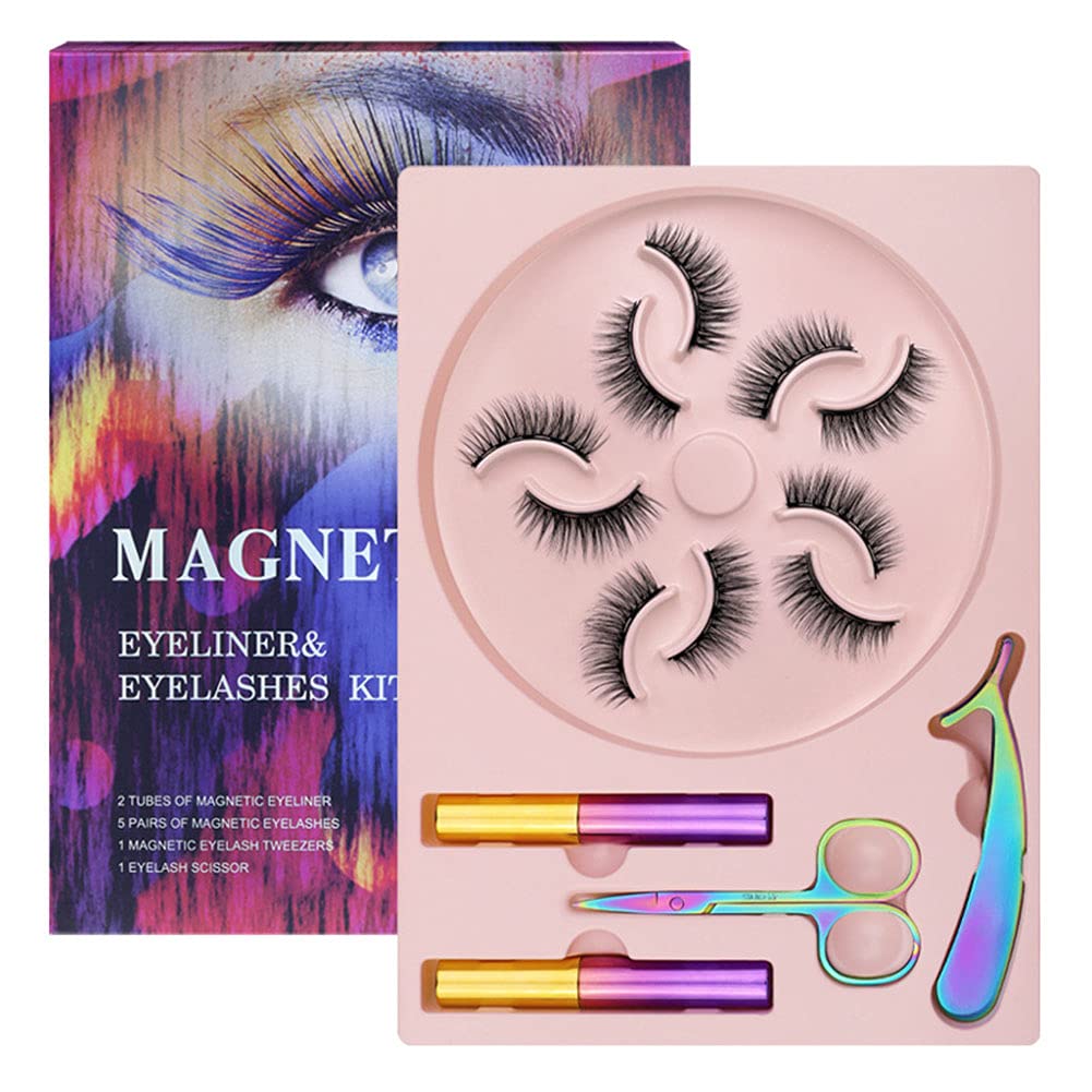 Magnetische Falsche Wimpern Kit 3D Künstliche Wimpern Natürliche Glueless Handgemachte Falsche Eyelashes Wasserfester Eyeliner 5 Paar Wiederverwendbare Magnet Wimpern Mit Pinzette Und Schere
