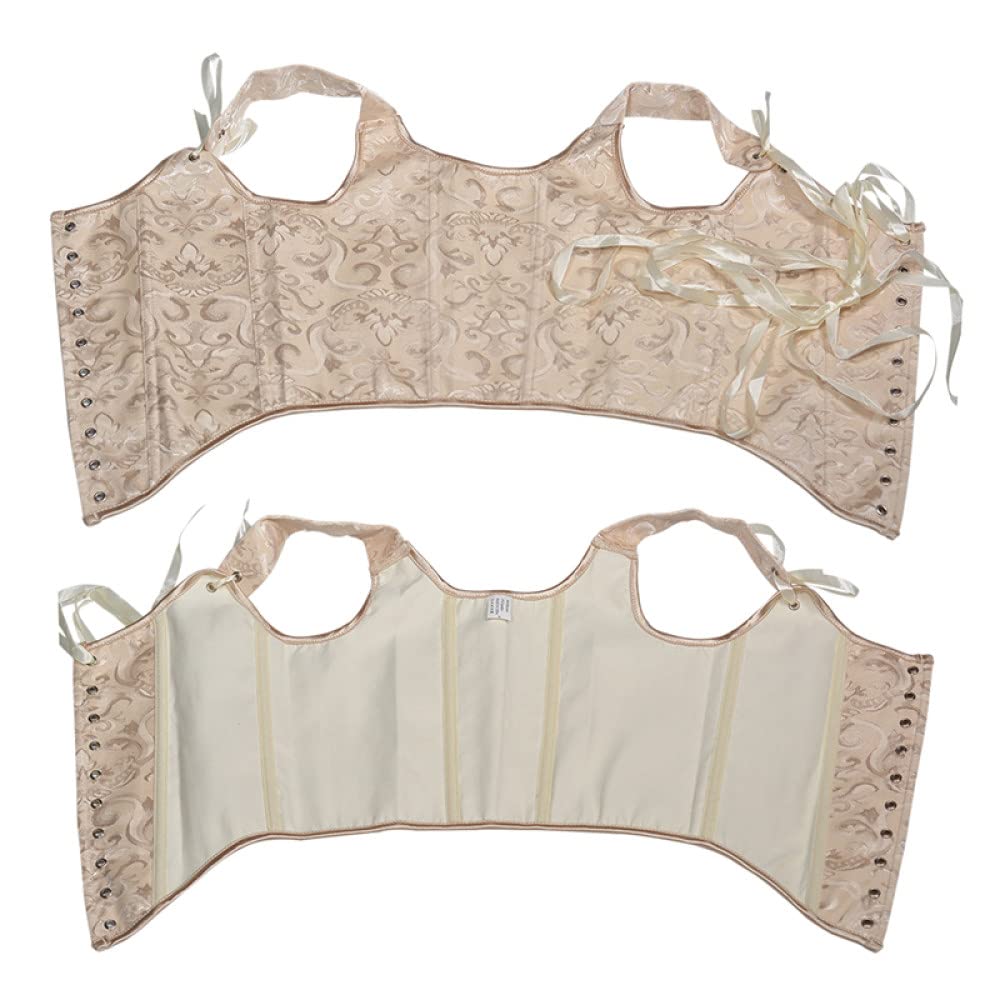 Korsagen Für Damen,Korsetts Für Frauen Sexy Schlank Einfarbig Beige Jacquard Bustier Korsett Tops Satin Lace Up Ohne Knochen Vollbrust Push Up Korsett Shapewear Elegantes Leibchen Party Clubwear M