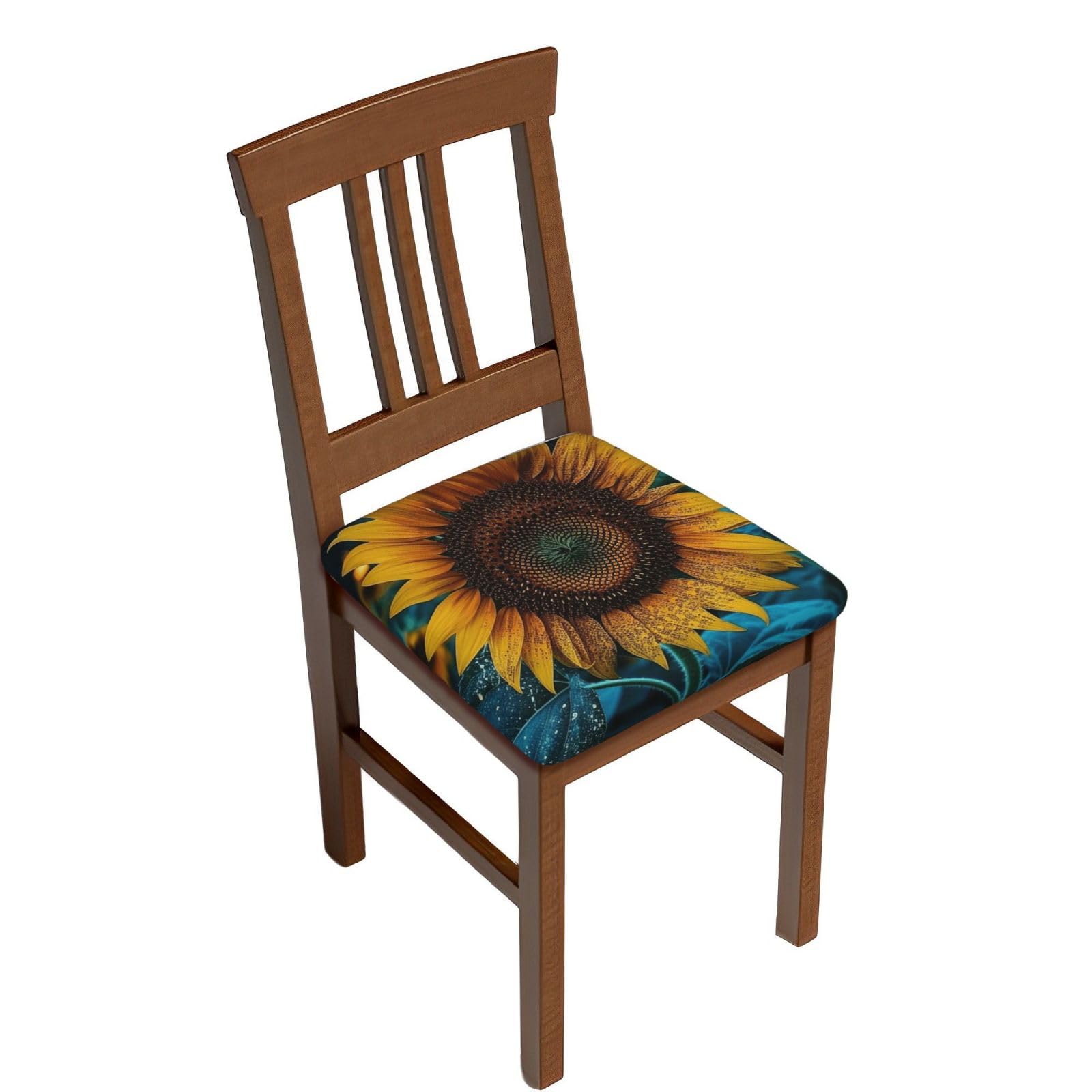 Fodpand Six Piece The Most Beautiful Sunflower Square Stool Covers Stretch Removable Square Bar Stool Seat Covers Washable Dustproof Stool Cushion Slipcover Soft Milk Silk Bar Chair Covers With Band