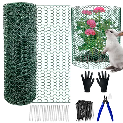 33Ft x 16In Plant Protectors from Animals, Plant Cages to Keep Animals Out with Ties,Pliers,Stakes, Rabbit Plant Cage, Wire Plant Protector, Metal Plant Fence Protectors from Animals(33Ft x 16In)
