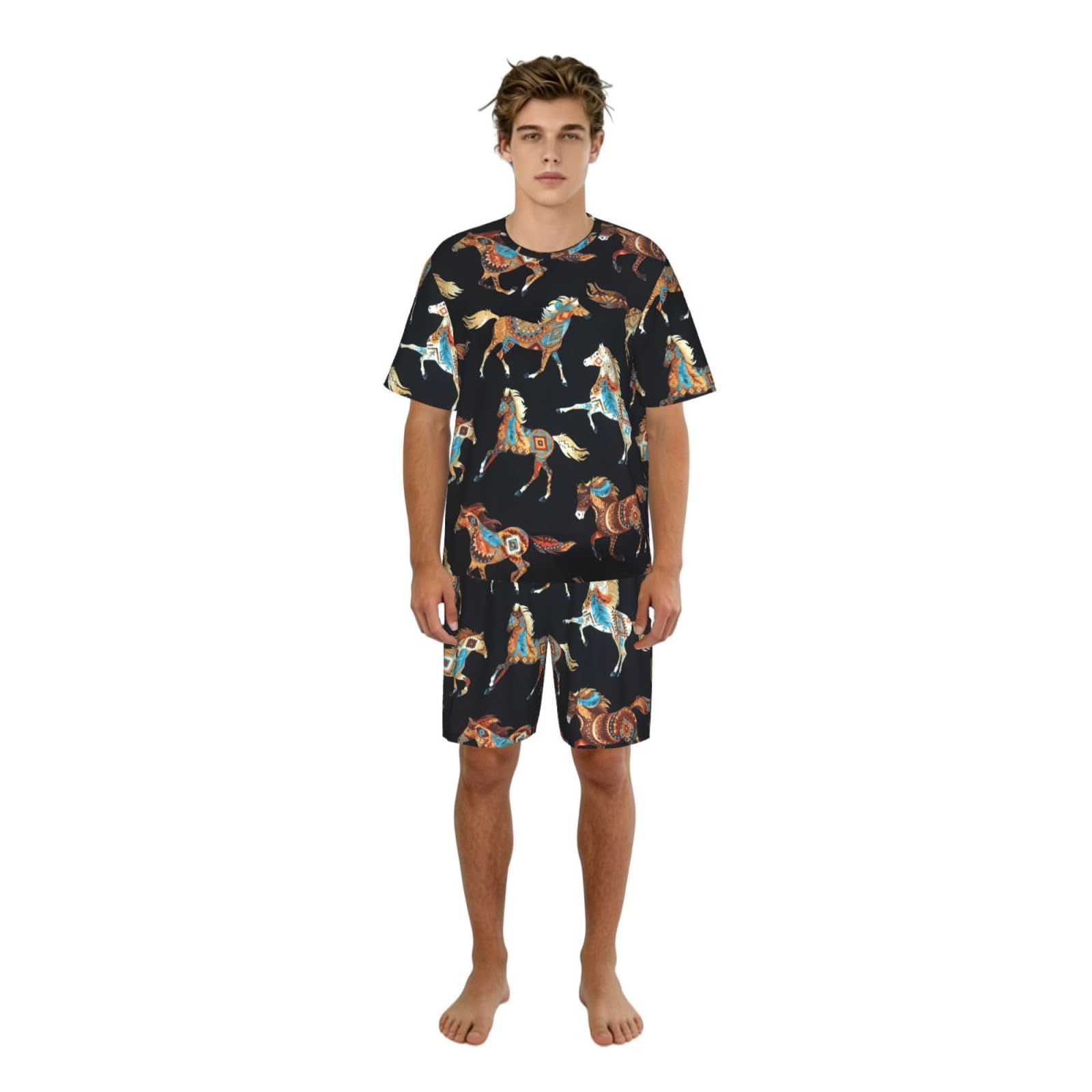 Pijama de hombre cómodo para evitar el calor conjunto de dos piezas suave con bolsillos 8