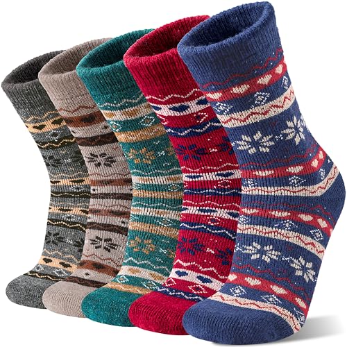 Image of Sandsuced 5 Pack Merino Wool Boot Hiking Socks for Women Warm Winter Thick Thermal Cozy Work Soft Ladies Socks