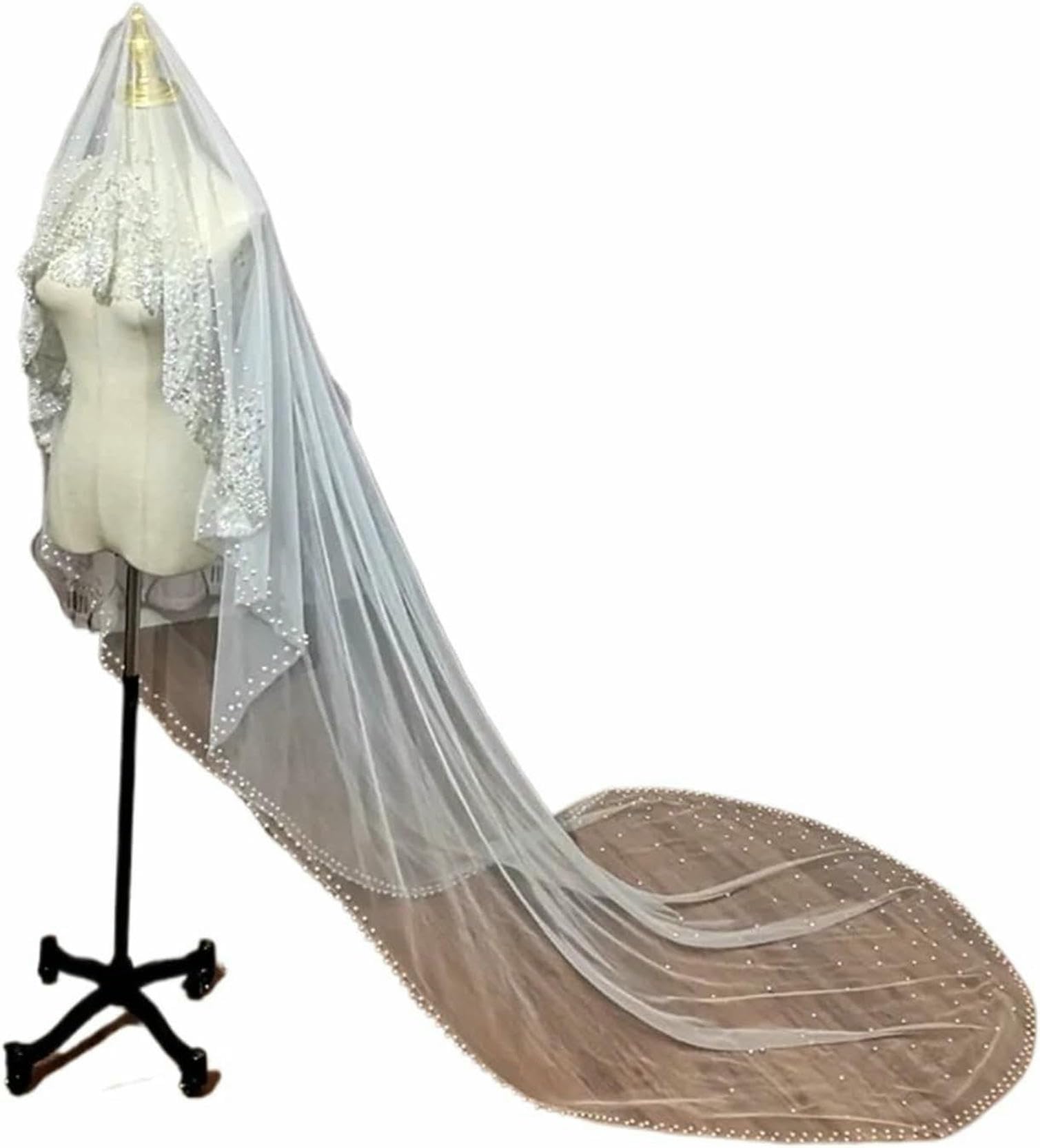 Velo nupcial de catedral antienredos tul transparente con peina fija para peinado novia