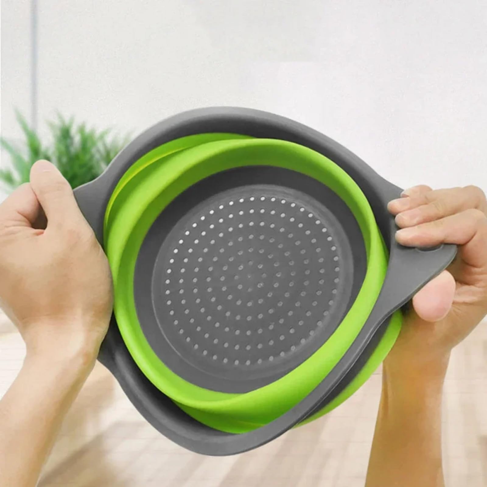Colador plegable para cocina, paquete de 2, colador sobre fregadero con base autodrenante, juego de colador de gran capacidad para pasta, verduras y frutas, apto para lavavajillas (azul, 30 x 24,2 cm)