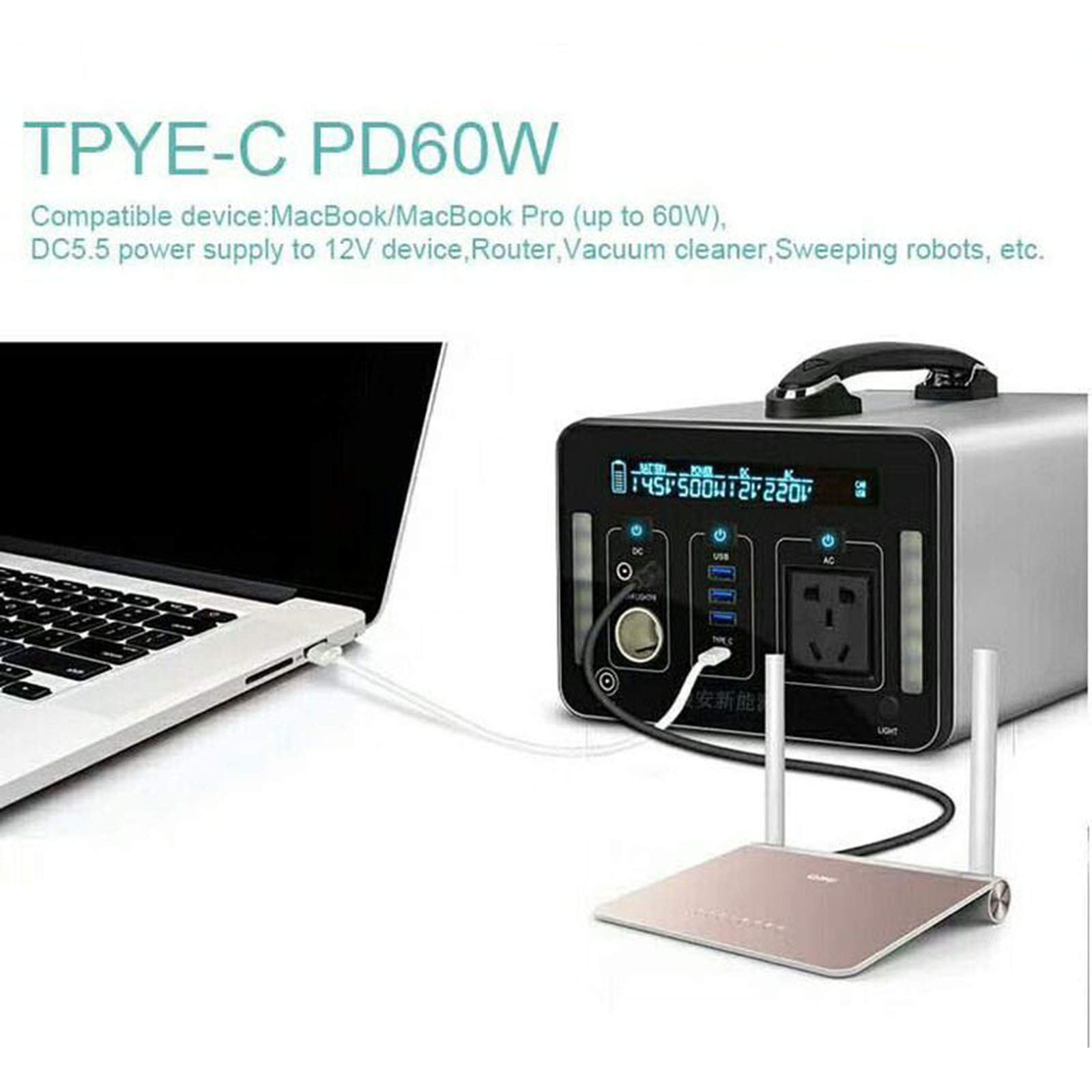 TIM-LI Estación De Energía Portátil 500Wh 135000 Mah, Batería De Litio Fuente De Alimentación De Respaldo De Emergencia con 3 Salidas USB para Exteriores, Camping, Viajes, Caza,Plata