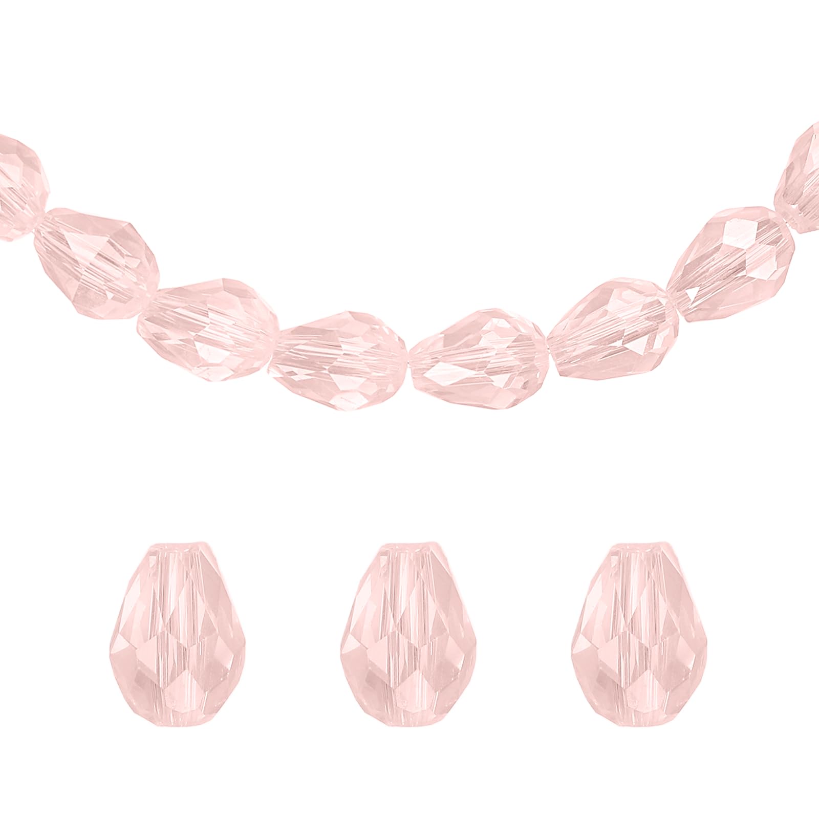 sourcing map 100pcs Teardrop Crystal Glass Beads, 4x6mm Vertical Hole Faceted Glass Teardrop Spacer Beads for Necklace Bracelet DIY Jewelry Making, Pink
