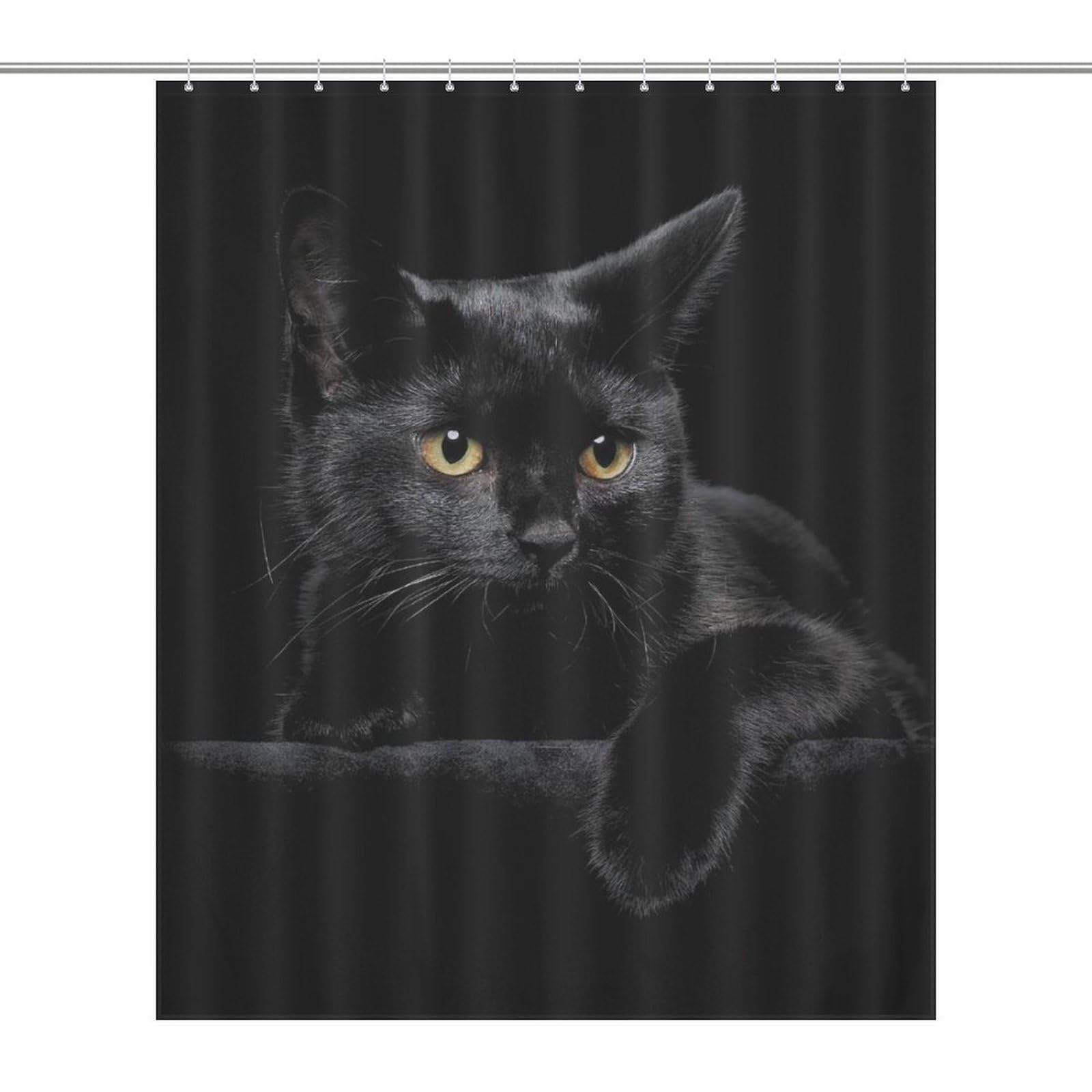 CZZYH 143 X 180 Cm Shower Curtains with Hooks, Bathroom Accessory, Staring Black Cat Shower Curtain