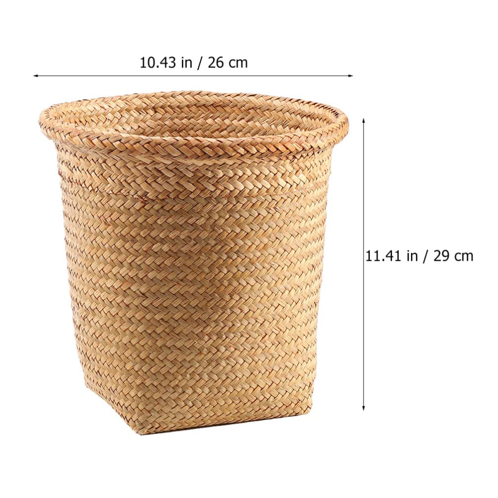 Operitacx Handmade Woven Rattan Storage Basket Decorative Sundries Container for Living Room Bedroom Bathroom Lightweight Waste Basket