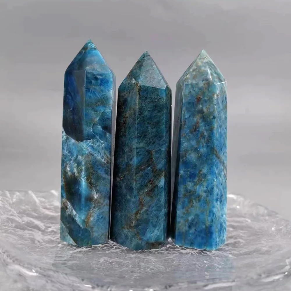 QINGQI Pietra Naturale Bacchetta Magica a Punta Singola con Torre di Apatite Blu in Cristal Naturale for Regali di Decorazioni for la casa(5PC)