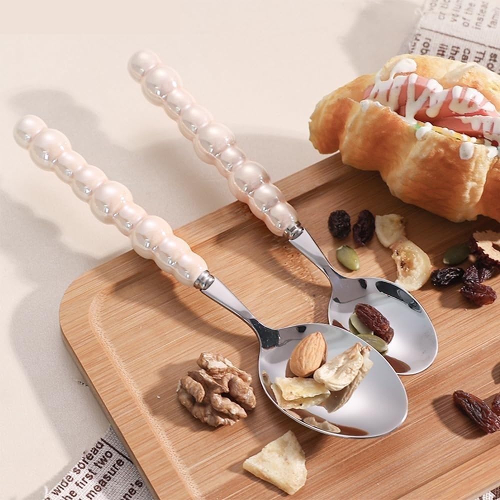 Zestaw sztućców Perłowy uchwyt ceramiczny Kuchnia Stal nierdzewna Sztućce Sztućce Zestaw sztućców Kreatywny Hotel Domowy Nóż do steków Łyżeczka deserowa (Różowy, 4 sztuki)(White,16 pieces)