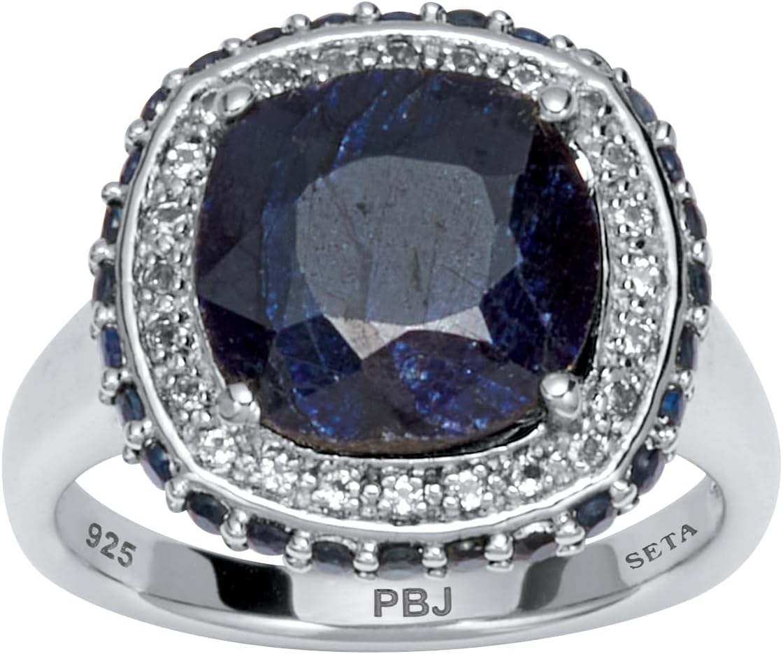 PalmBeach Sterling Silver Cushion Simulated Blue Sapphire Genuine Blue Ring Sizes 6-10