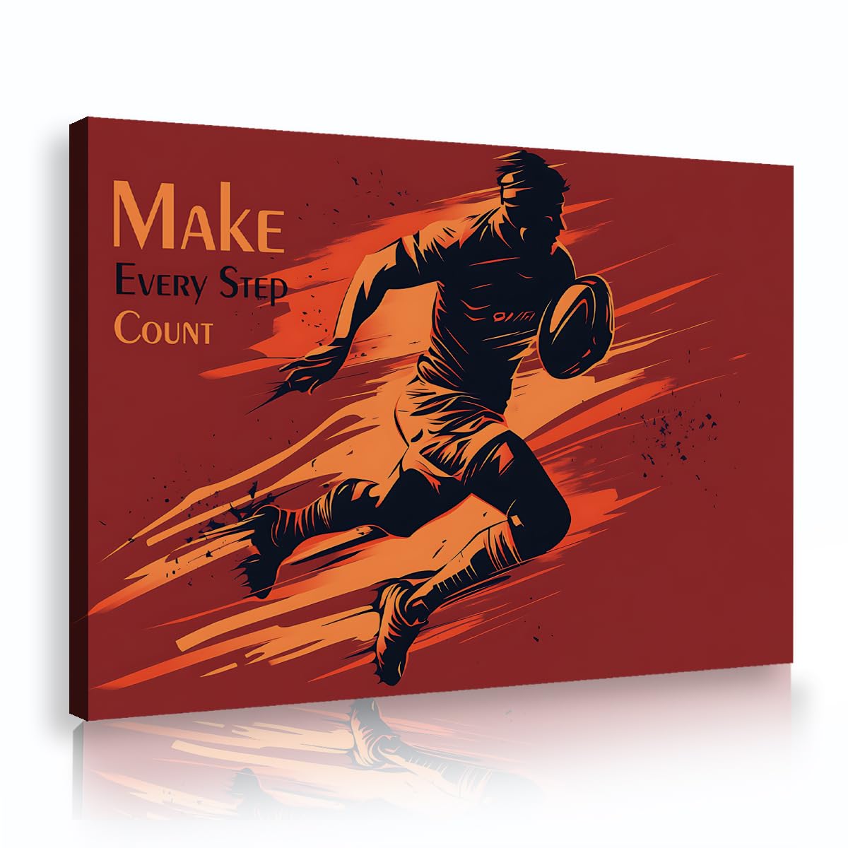 Via Vela Rugby Sports Athlete Framed Canvas Wall Art Boys Room Inspirational Quote Painting Orange Silhouette Pictures Gallery Wrapped Poster for Gym Decor 70x110cm