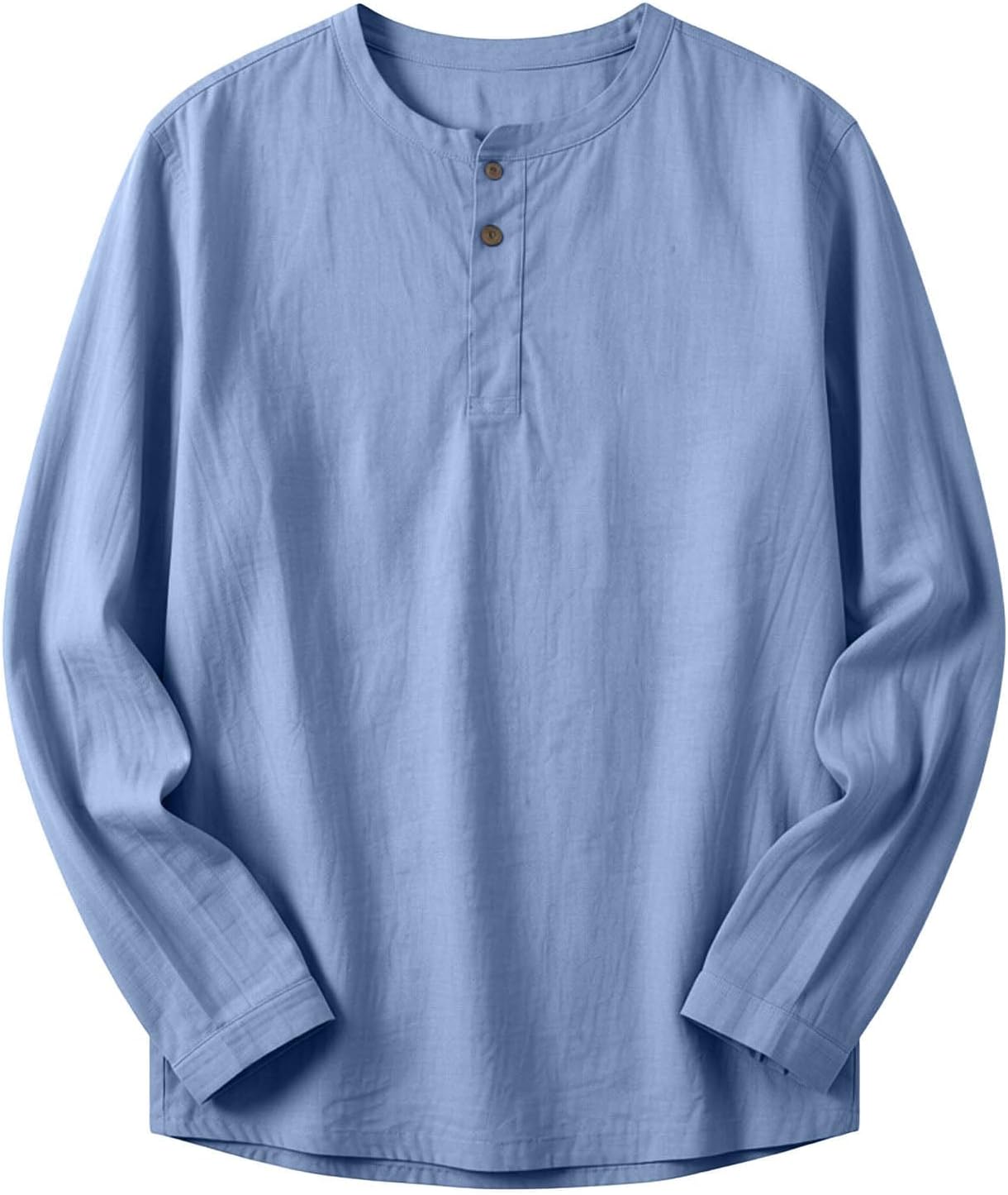 Cotton Linen Shirts for Men, Button Front Long Sleeve T-Shirt | Relaxed Fit, Long Sleeve Crew Neck, Casual Pullover Blouse, Textured Slub Fabric, Warm Weather Leisure