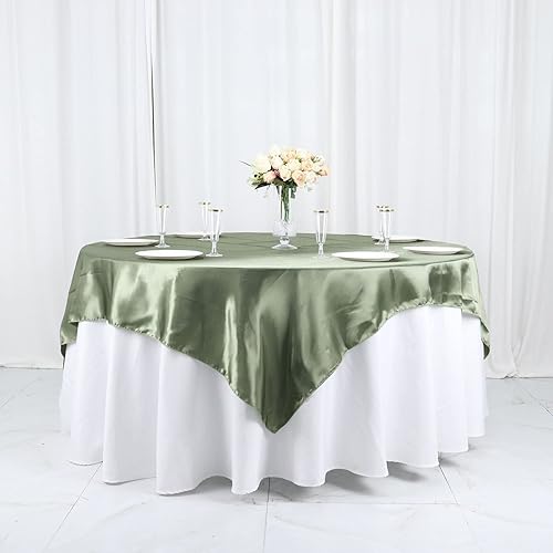 Tableclothsfactory Mantel cuadrado de satén de 72 pulgadas para decoración de mesa de bodas, catering, fiesta, mantel cuadrado verde salvia de