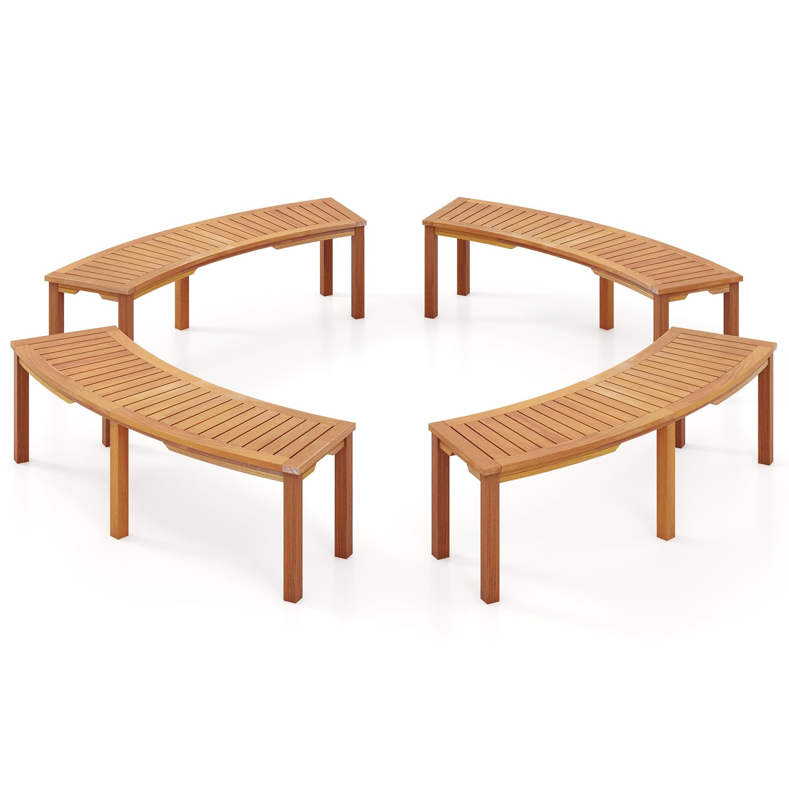 Tangkula Outdoor Curved Bench, Acacia Wood Fire Pit Bench w/Slatted Seat, Patio Backless 2-Person Seating for Porch, Yard, Garden, 800 LBS Max Load,