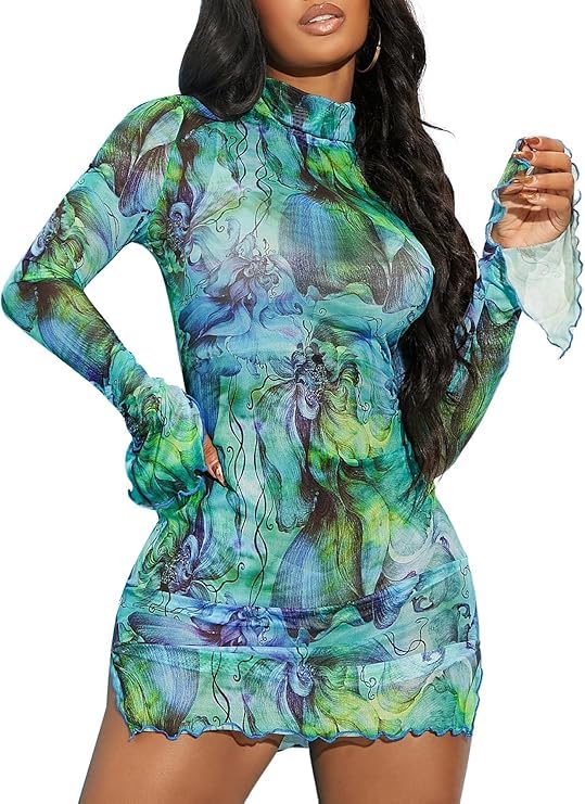 Image of Women's Rave Dress Leopard Cheetah Sheer Mesh Dress for Women