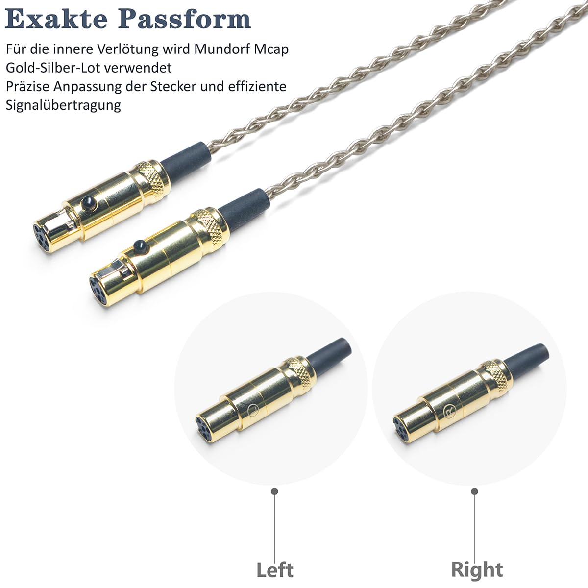 GUCraftsman Upgrade-Kabel aus 6N Einkristall-Silber für Audeze LCD-X, LCD-XC, LCD-2, LCD-3, LCD-5, LCD-MX4, MM-500, GRADO HP100 SE, Signature S750, Kennerton Thekk, Vali Kopfhörer (4,4 mm Stecker)