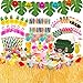 Shinelee 185 Pcs Hawaiano Luau Falda de Mesa Set de decoración,Decoración de Fiesta Tropical con Hojas de Palma Flores Hawaianas Adornos para Cupcakes Decoraciones de Mesa de Fiesta Tiki de Verano