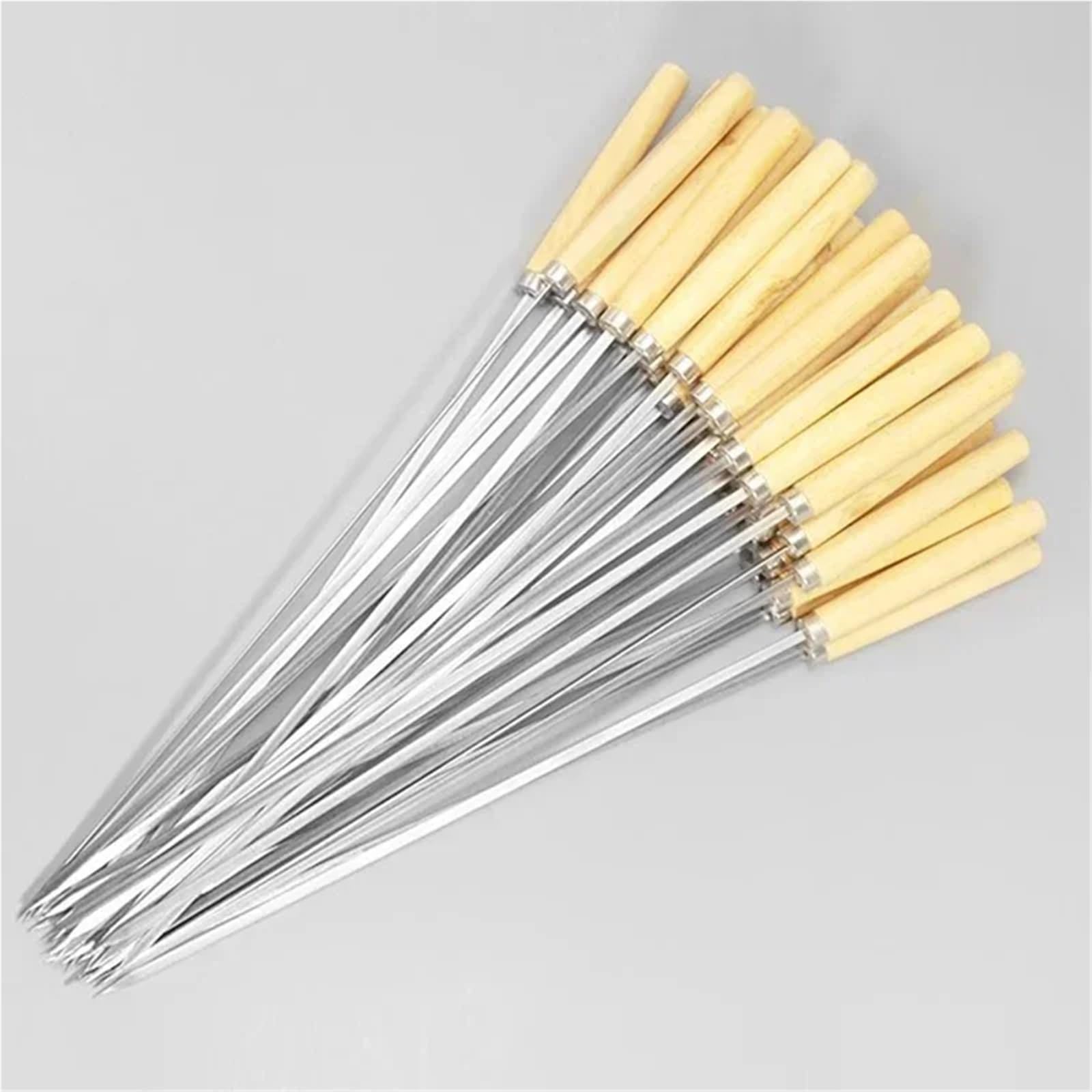 Grillspieße Edelstahl 50 Stück Wiederverwendbare Grillspieße aus Edelstahl mit Holzgriff, Kebab-Eisenstab(20pcs Style D)