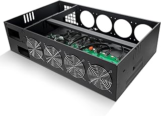 Mining Rig Case with Motherboard, CPU, 4G RAM, 4X 120mm Fans, Support 8pcs Adjustable Speed Fans & GPU Crypto Miner Machine System for Currency ETH/ETC/ZEC (PSU & GPU is not Included)
