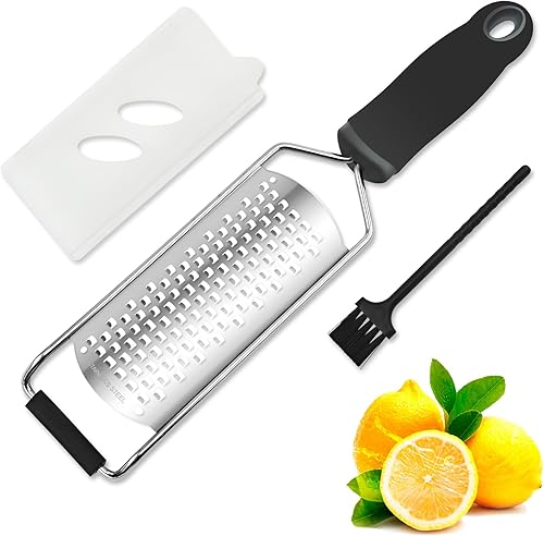 Miniatura 1 de ISZW Kitchen - Rallador de queso profesional  Rallador de metal de acero inoxidable con mango y cubierta protectora, rallador plano de mano para