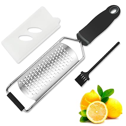 ISZW Kitchen Professional Cheese Grater - Stainless Steel Metal Lemon Zester Grater With Handle&Protective Cover, Flat Handheld Grater For Cheese Citrus Ginger Garlic Nutmeg Chocolate Spices