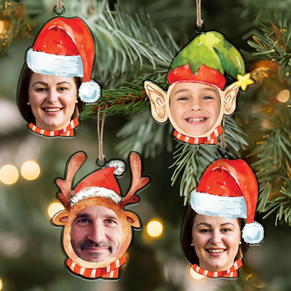 Transparent Gift Pack de 4 Adornos para Árbol de Navidad Personalizados con Foto. Decoración de Navidad Hogar. Bola de Navidad Colgante Metacrilato. Regalos y Adornos Personalizados Navideños Familia