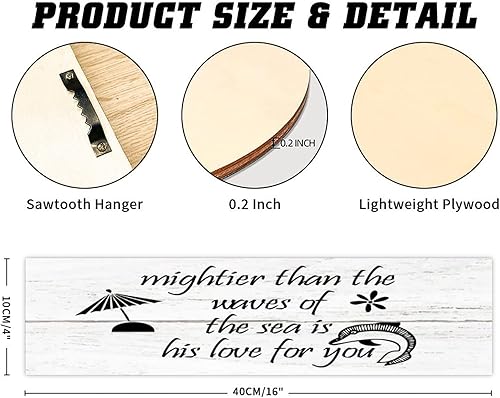 Miniatura 3 de Letrero de madera retro con texto en inglés "Mightier Than The Waves of The Sea Is His Love for You", 4 x 16 pulgadas, arte decorativo de pared