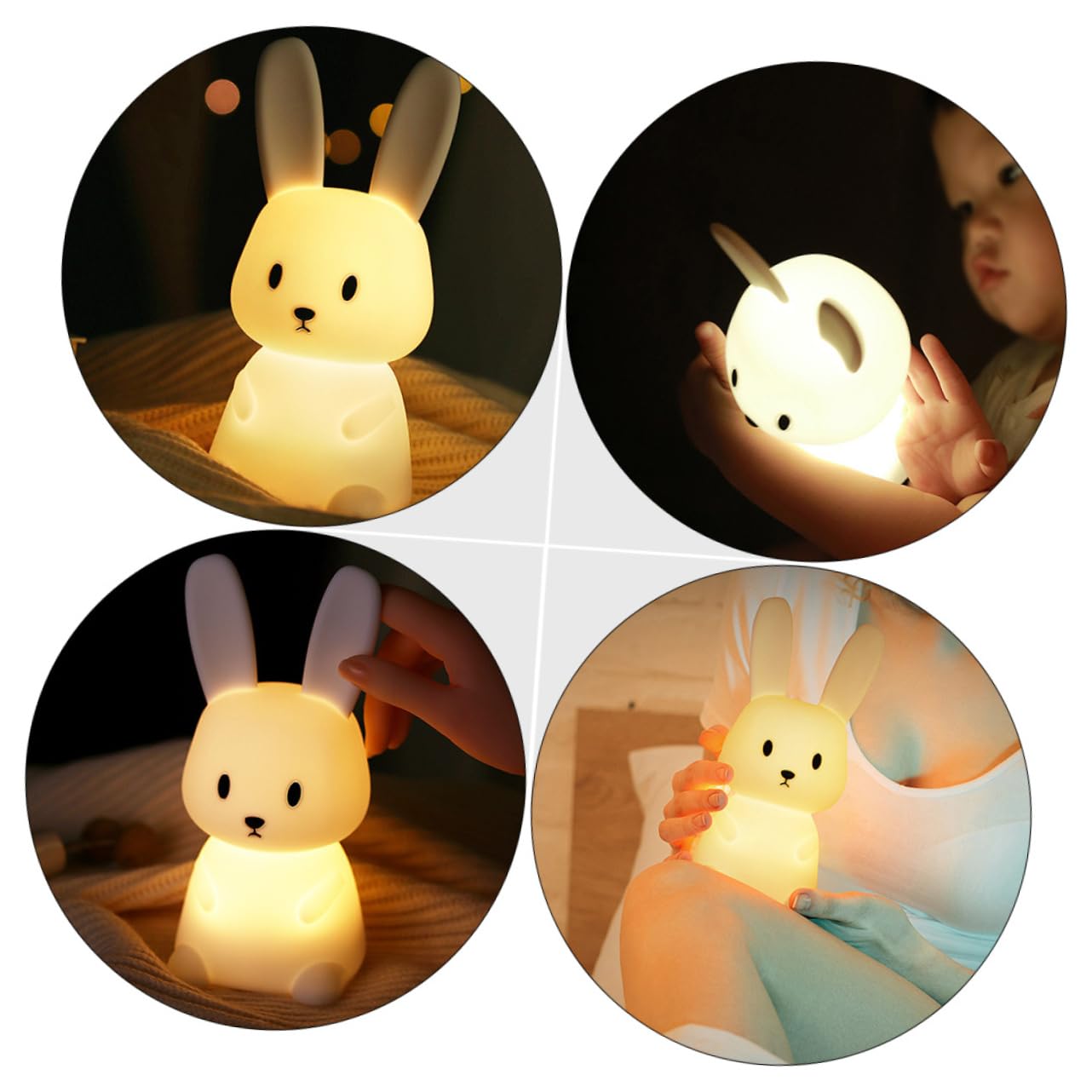 1pc Rabbit Pat Light Luz de mesa LED Luz nocturna LED Lámpara de mesa táctil Luz nocturna de dibujos animados Luces con sensor táctil Luz de conejo de silicona Batería incorporada Luz nocturna Pat bla