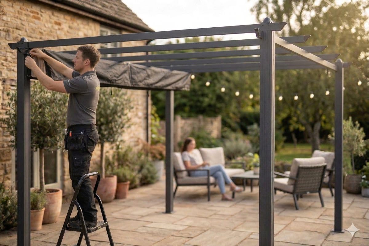Jet-Line Bâche Luxor | Tonnelle Pergola 4 x 3 m | Noir | Bâche d'Hiver | Protection UV et Contre les Intempéries