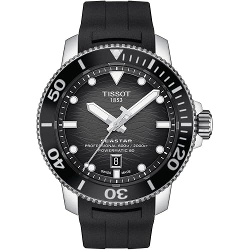 Tissot Seastar Professional 2000, Swiss Automatic Watch for Men, Diver, Stainless Steel Case, Black Silicone Strap and Gradient Dial, 46mm, T1206071744100