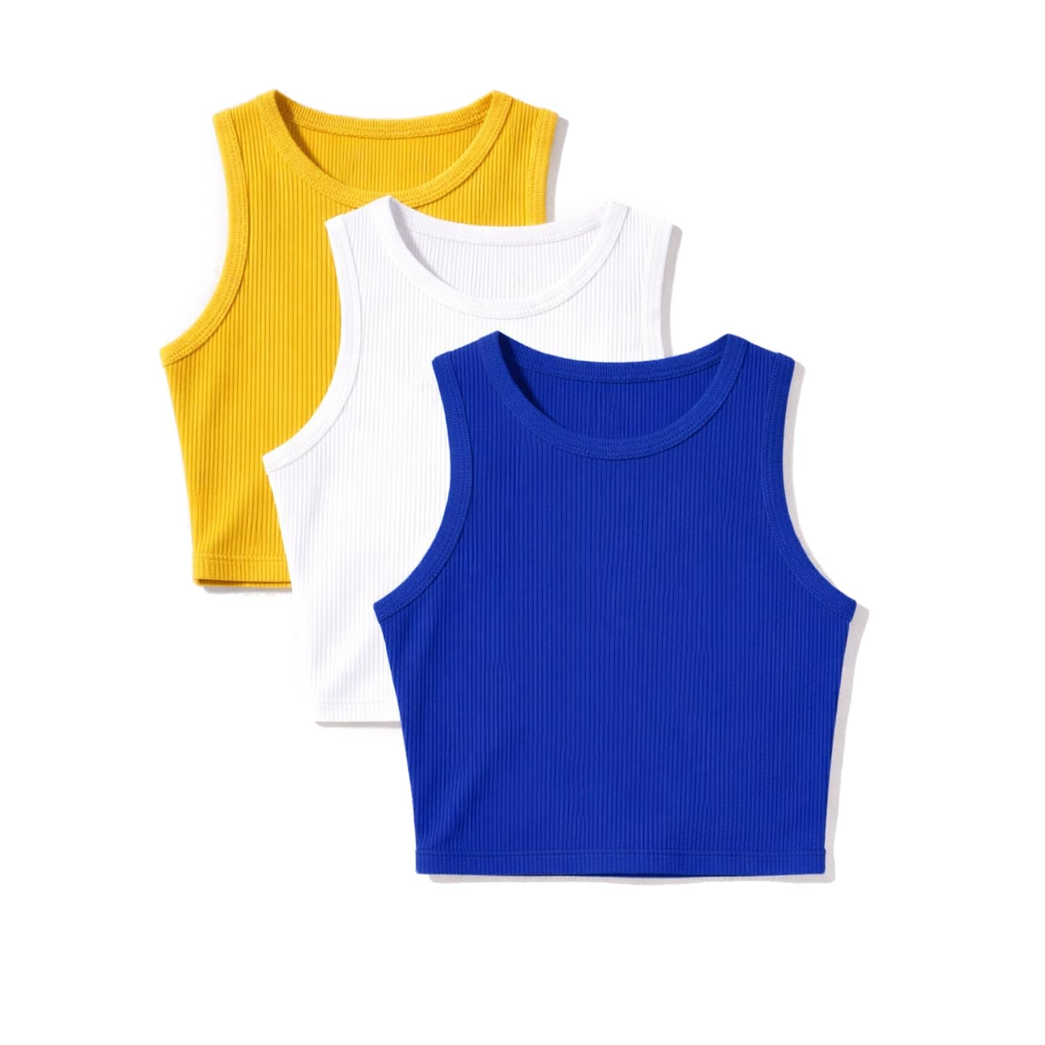 nite flite Women's Ribbed Crop Top Combo (White+Dazzling+Mustard)-picture-26