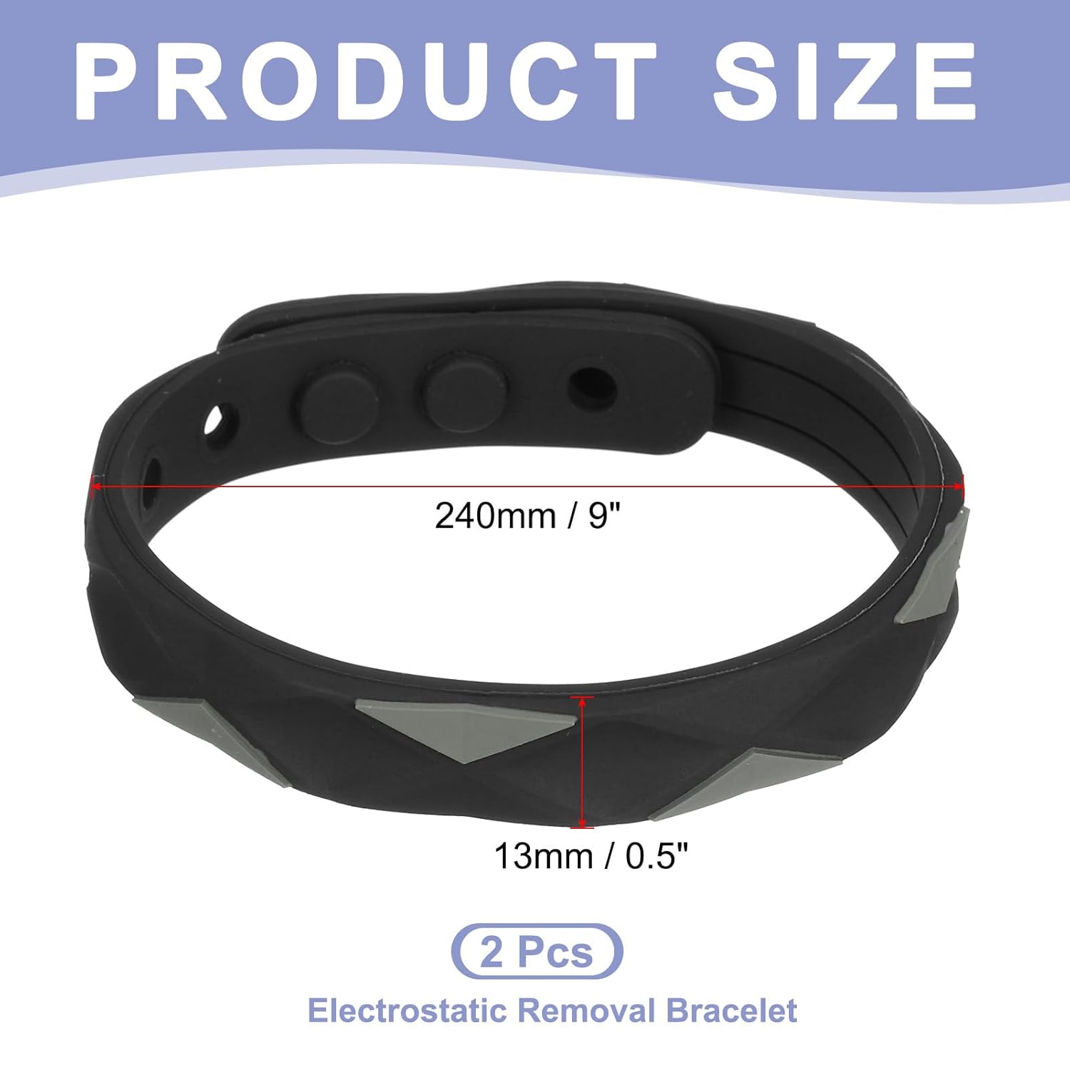 MECCANIXITY Anti Static Bracelet, 0.5"X9" Adjustable Anti Static Wristband Silicone Balance Energy Sport Bracelets for Eliminate Static, Black 2Pack
